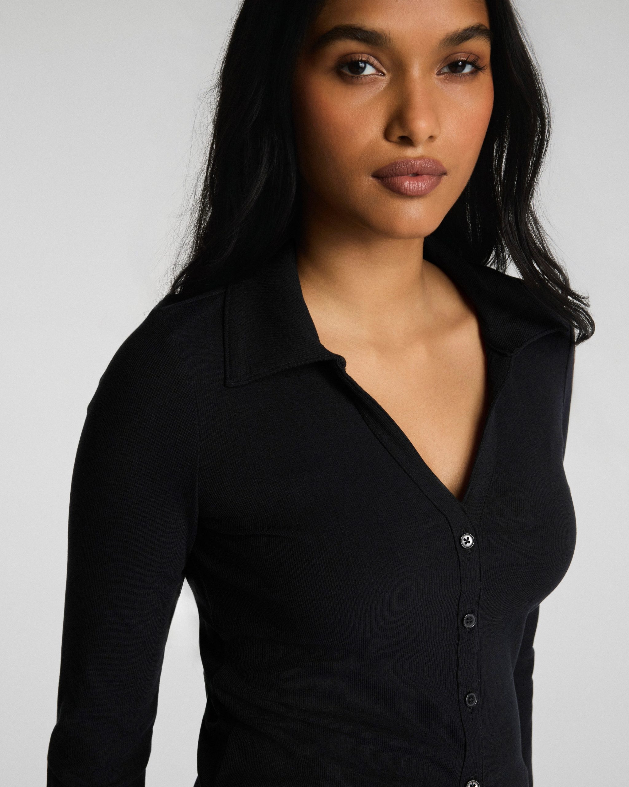 SPANX? Ribbed Knit Button Down | Classic Black - Image 3