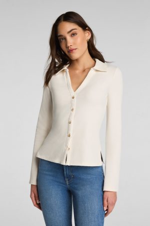 SPANX? Ribbed Knit Button Down | Ivory