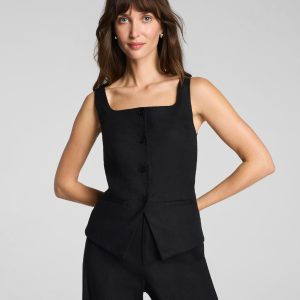 SPANX? EasyBreezy Cotton Linen Button-Down Vest | Classic Black