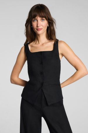 SPANX? EasyBreezy Cotton Linen Button-Down Vest | Classic Black