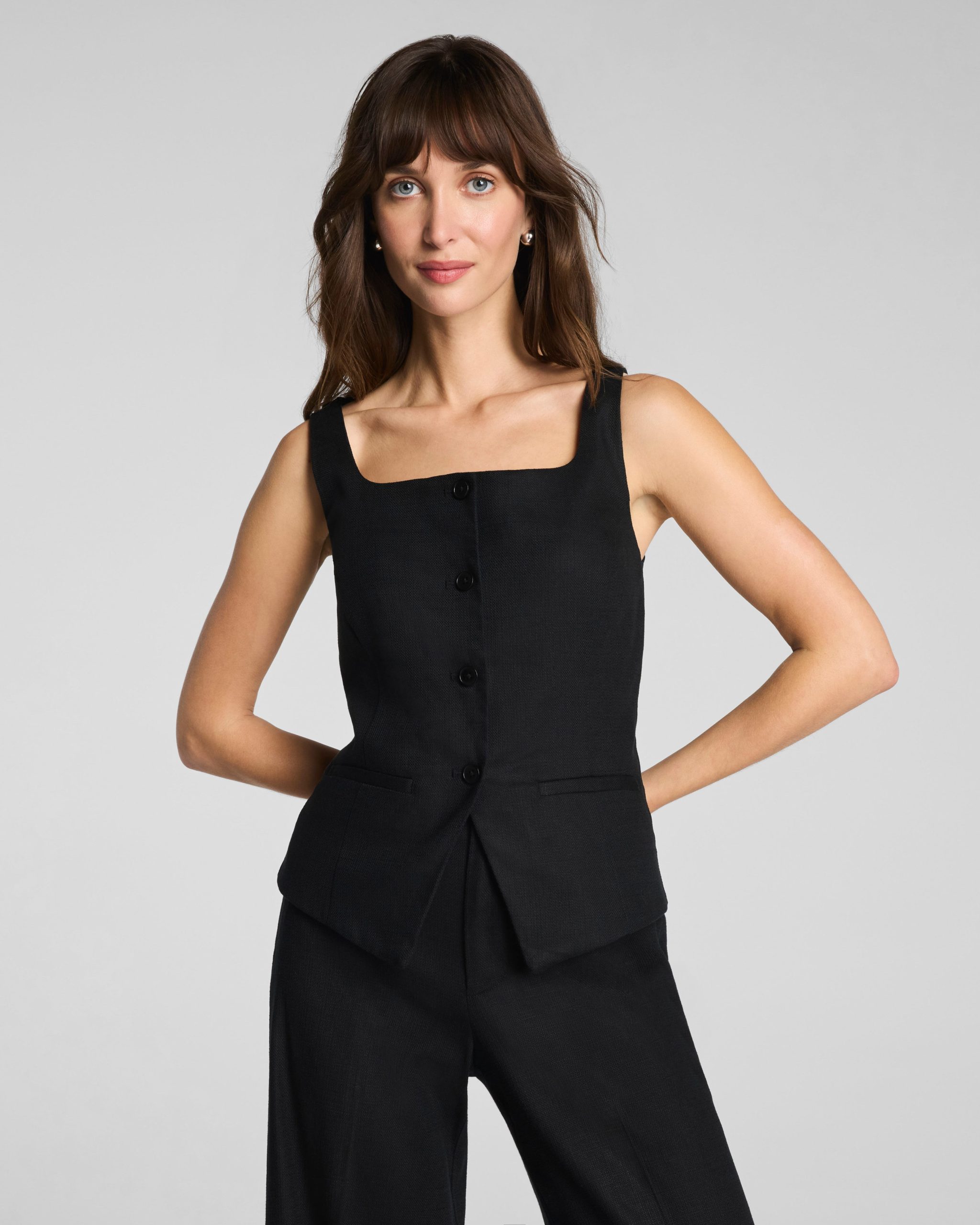SPANX? EasyBreezy Cotton Linen Button-Down Vest | Classic Black