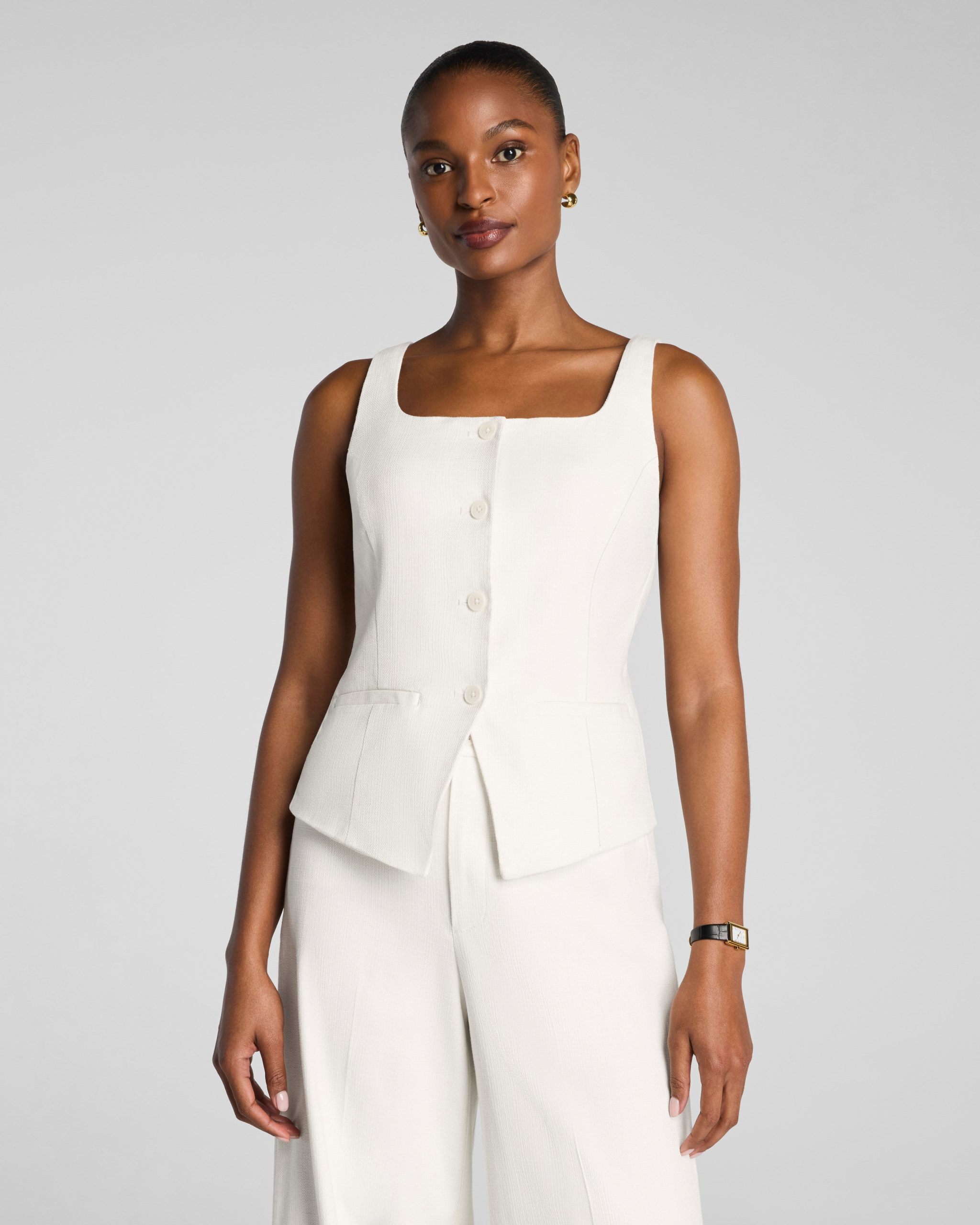 SPANX? EasyBreezy Cotton Linen Button-Down Vest | Ivory