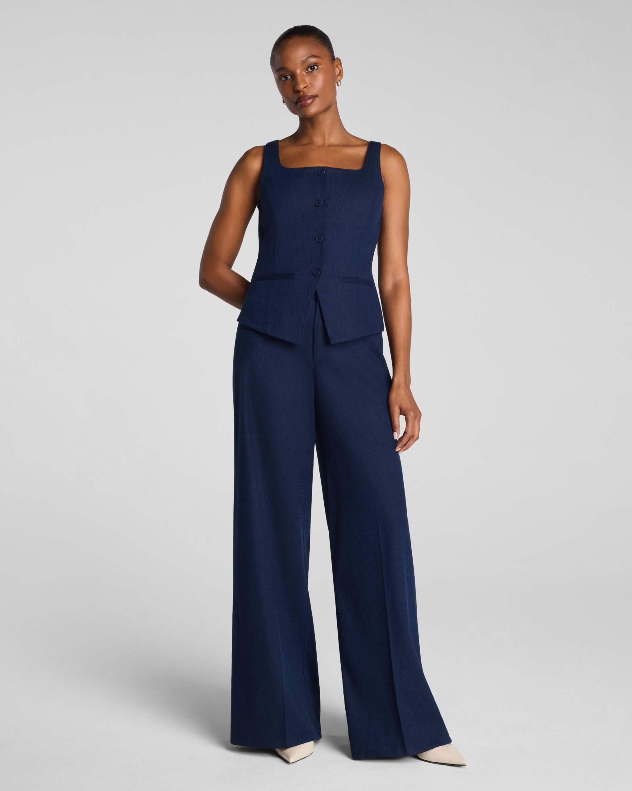 SPANX? EasyBreezy Cotton Linen Button-Down Vest | Timeless Navy - Image 3