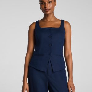 SPANX? EasyBreezy Cotton Linen Button-Down Vest | Timeless Navy