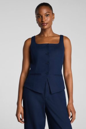 SPANX? EasyBreezy Cotton Linen Button-Down Vest | Timeless Navy