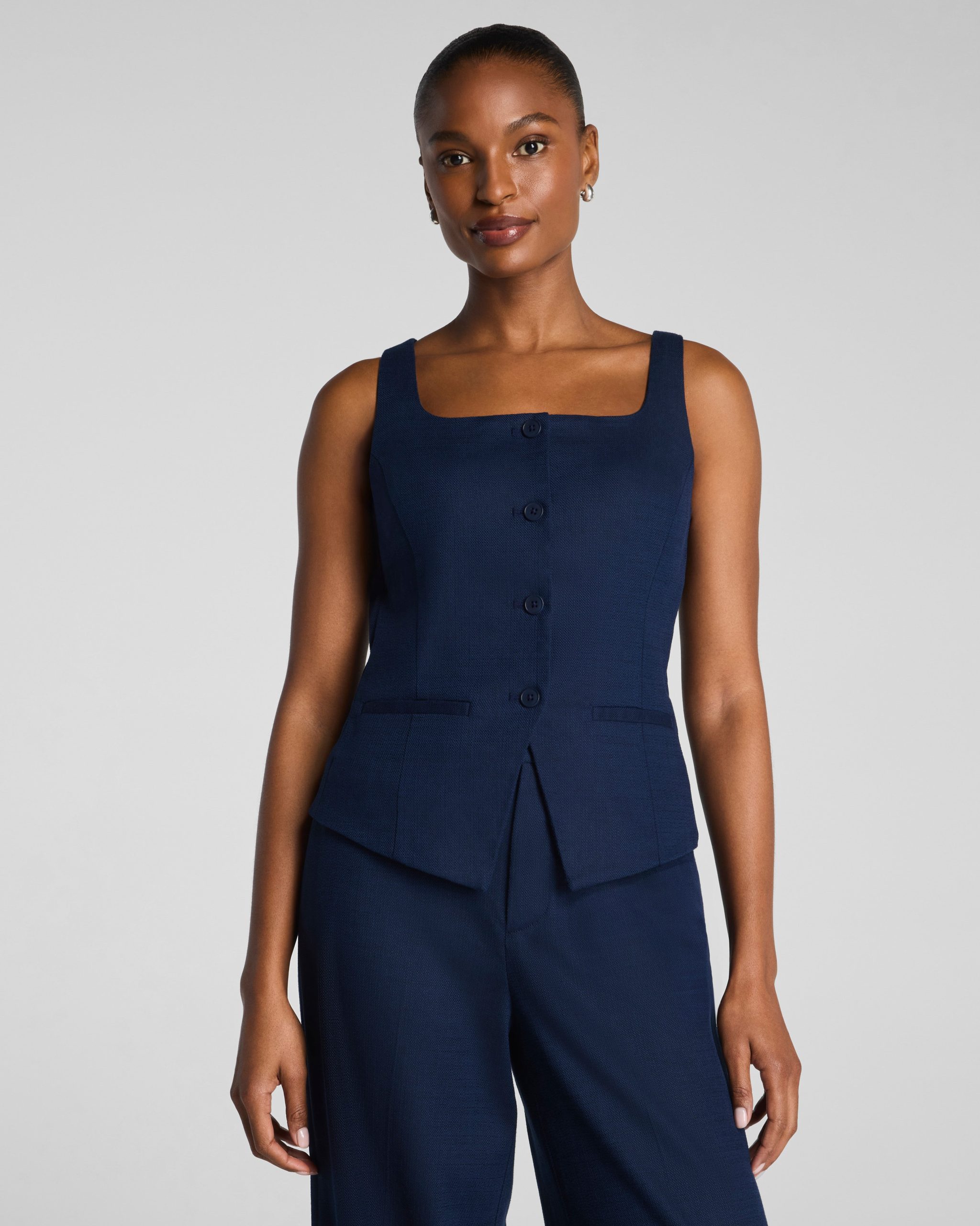 SPANX? EasyBreezy Cotton Linen Button-Down Vest | Timeless Navy