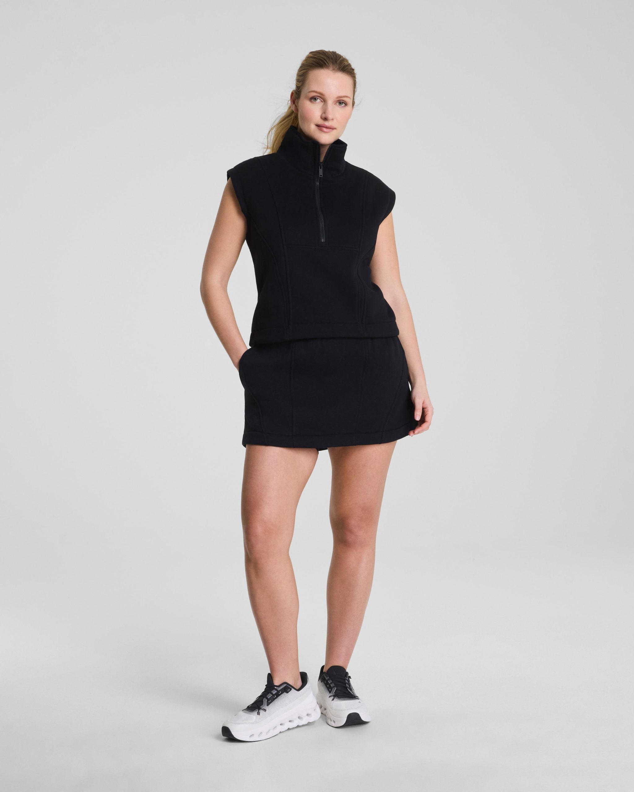 SPANX? BoostUp Cotton Fleece Half Zip Vest | Very Black - Image 4