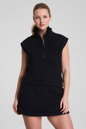 SPANX? BoostUp Cotton Fleece Half Zip Vest | Very Black