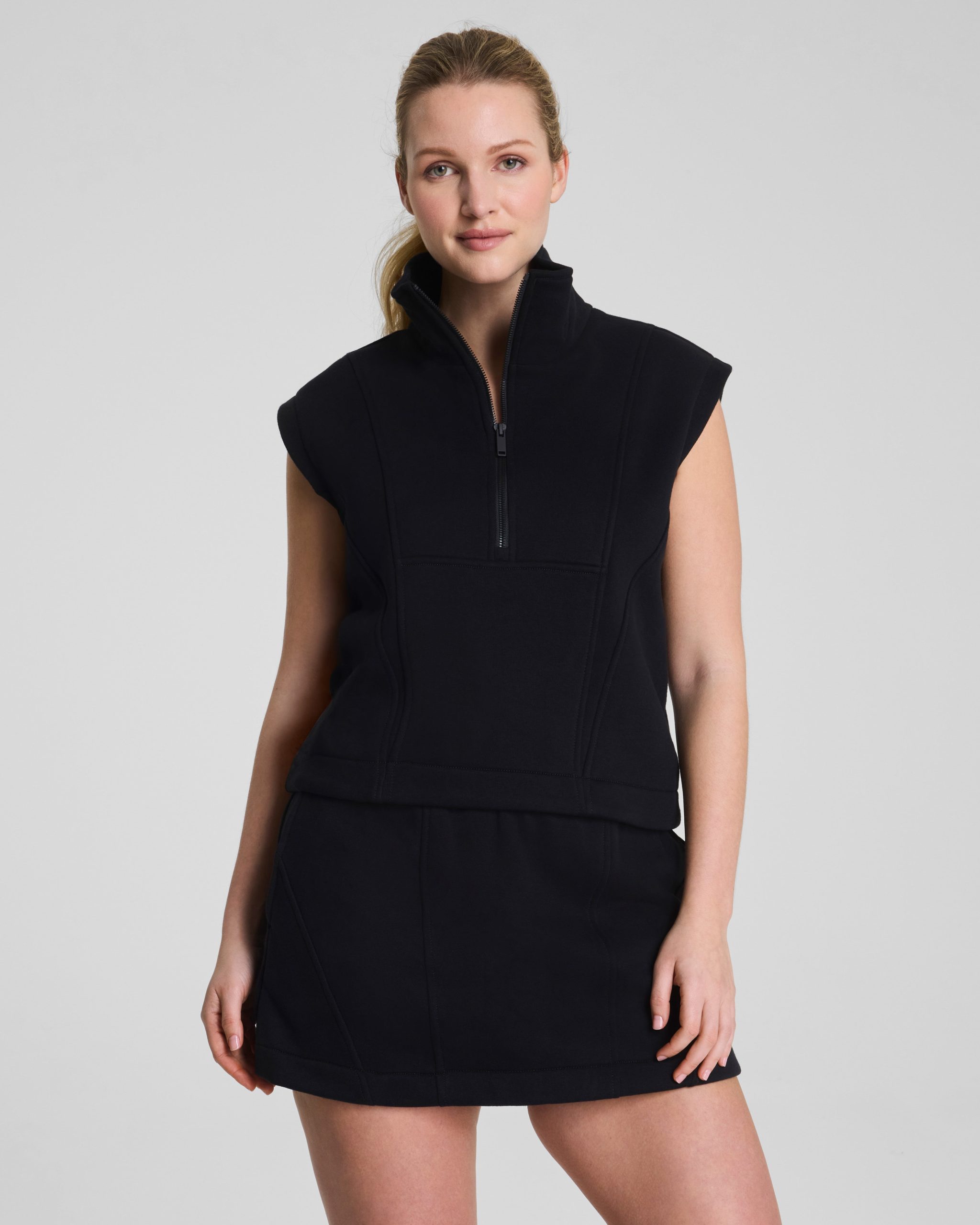 SPANX? BoostUp Cotton Fleece Half Zip Vest | Very Black