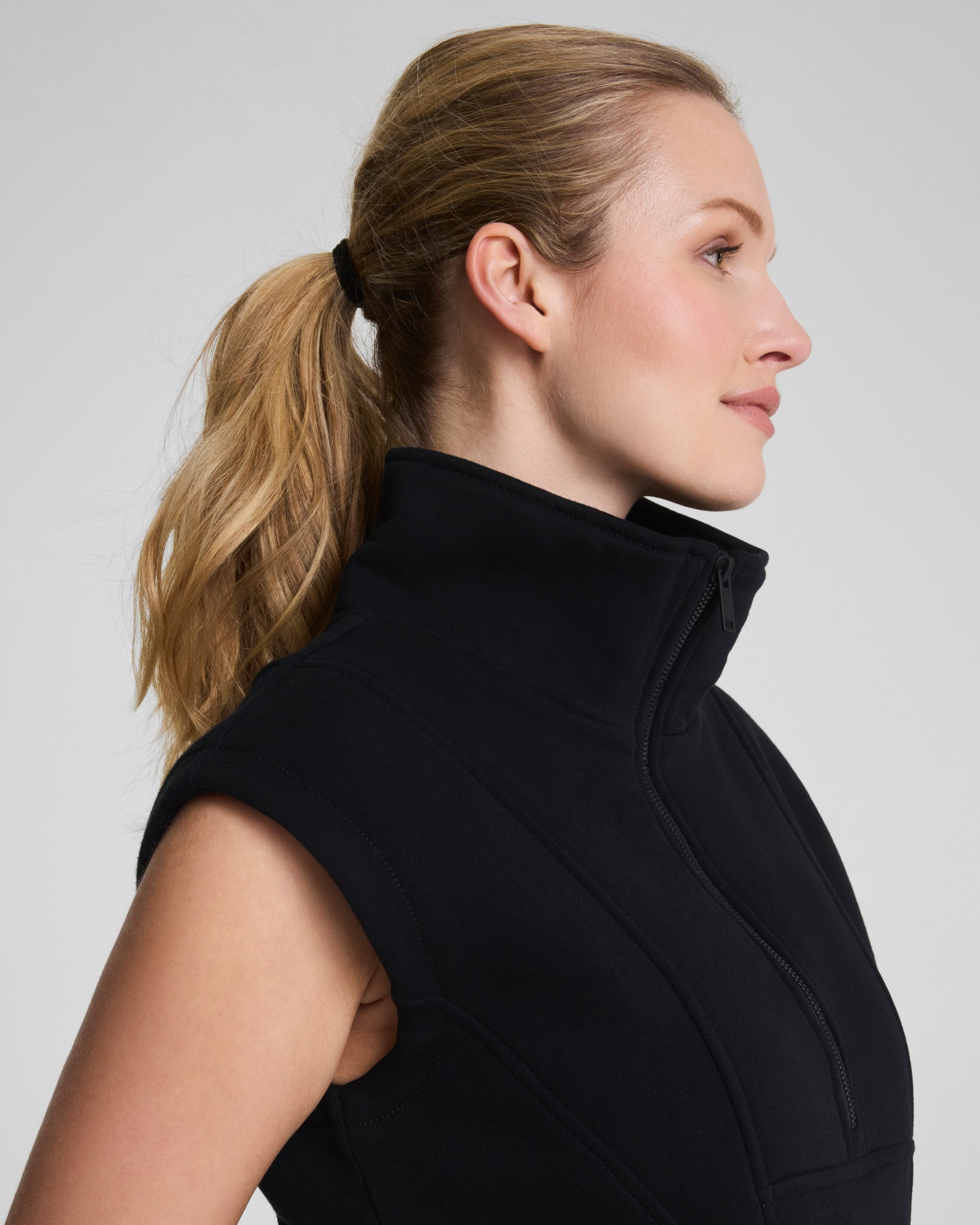 SPANX? BoostUp Cotton Fleece Half Zip Vest | Very Black - Image 3