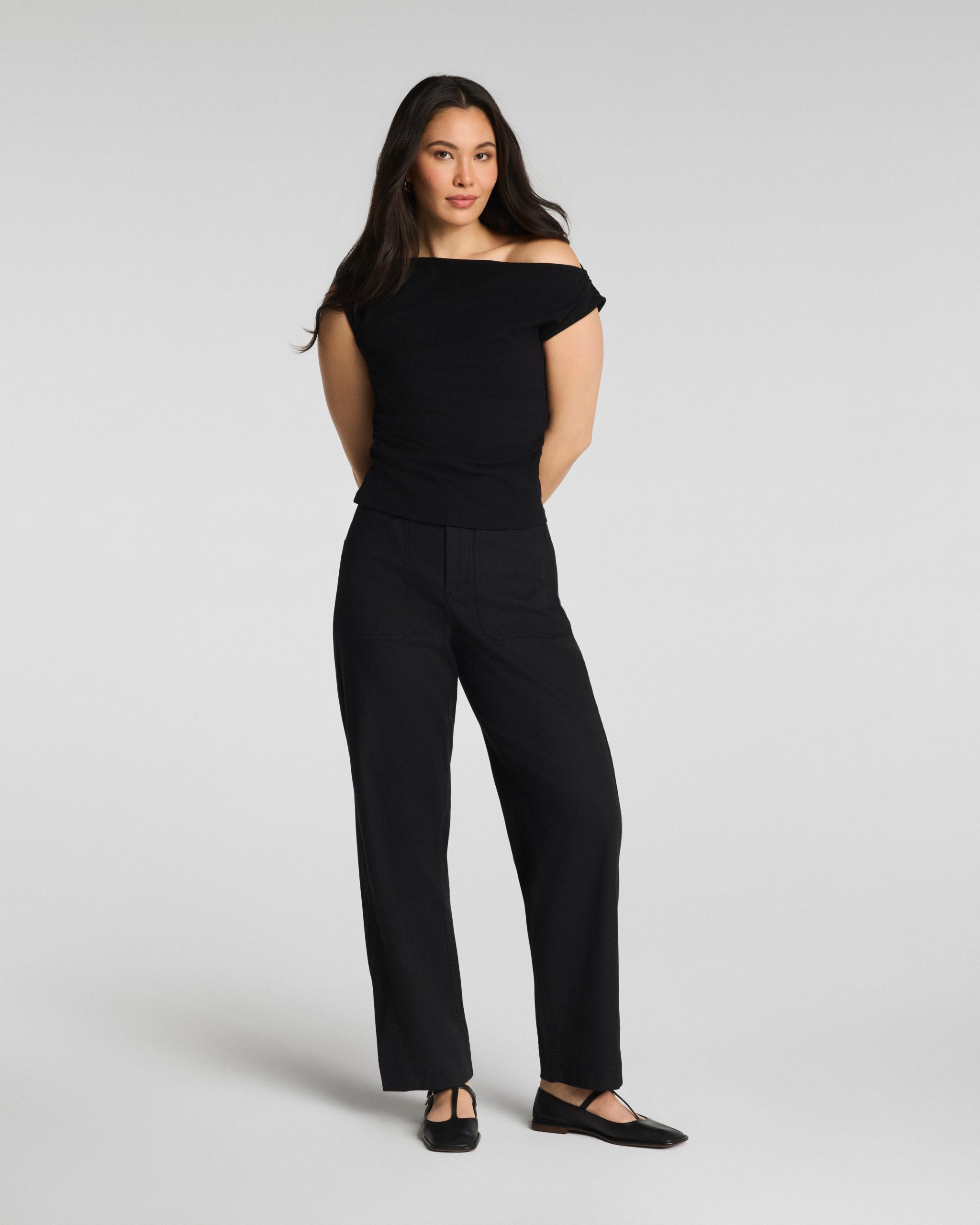 SPANXsupersmooth? Stretch Twill Utility Barrel Leg Pant with Patch Pockets | Classic Black
