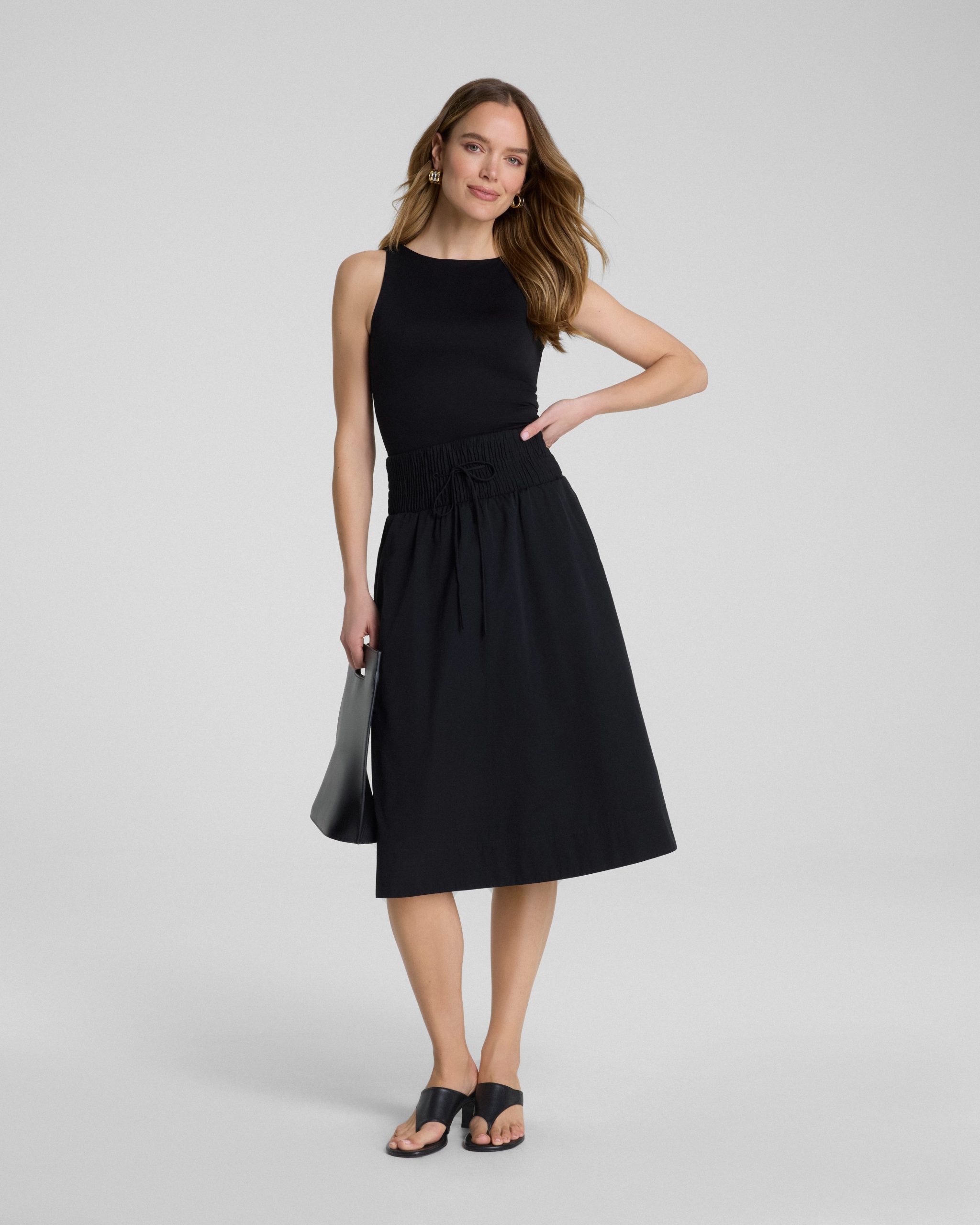 SPANX? Poplin Smocked A-Line Midi Skirt | Classic Black