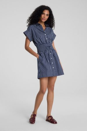 SPANX? Poplin Smocked Mini Shirt Dress | Timeless Navy/Classic White