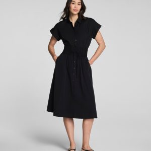 SPANX? Poplin Smocked Midi Shirt Dress | Classic Black