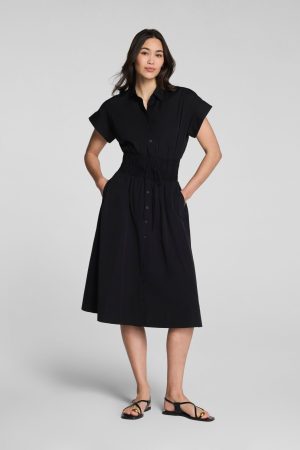 SPANX? Poplin Smocked Midi Shirt Dress | Classic Black