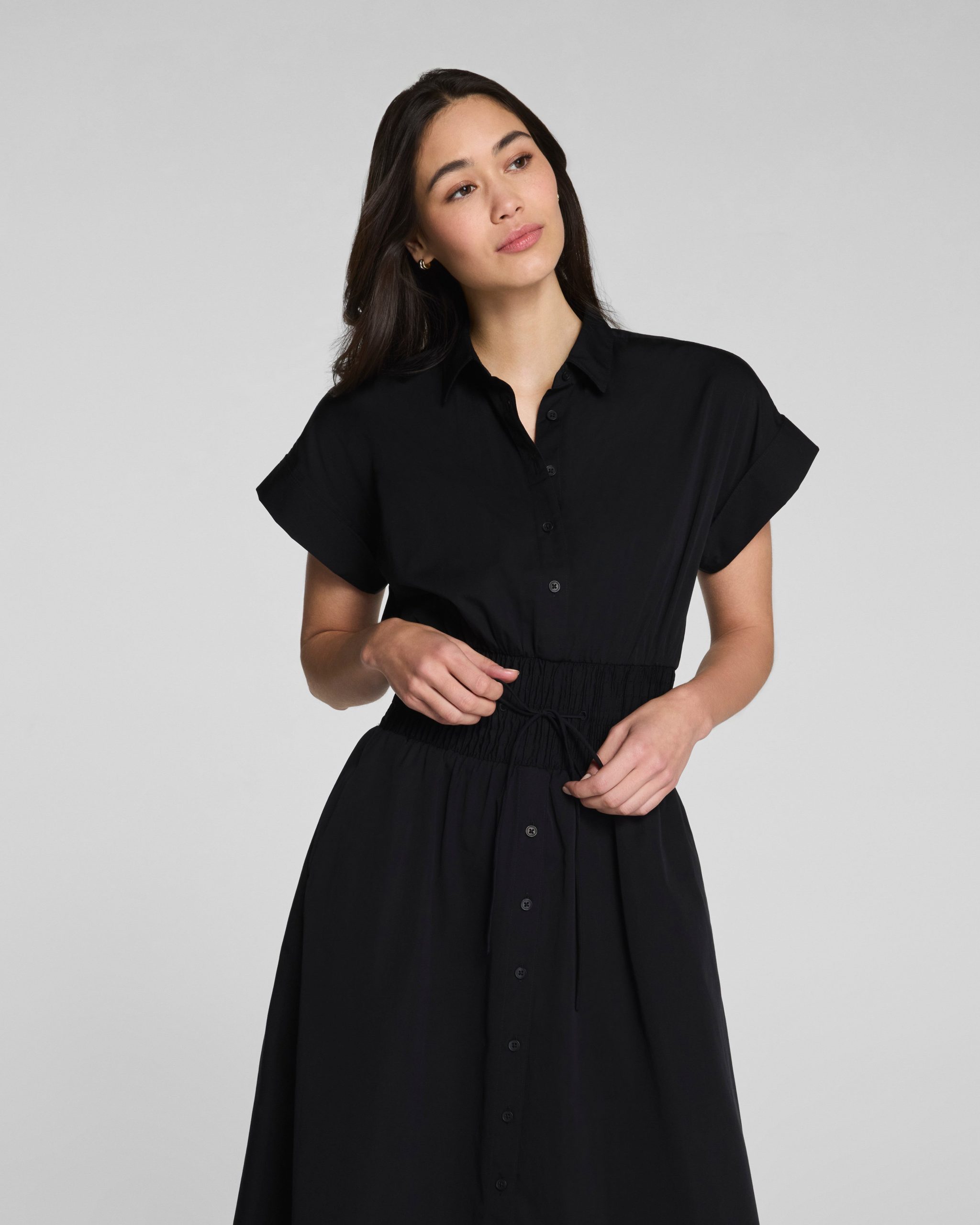 SPANX? Poplin Smocked Midi Shirt Dress | Classic Black - Image 3