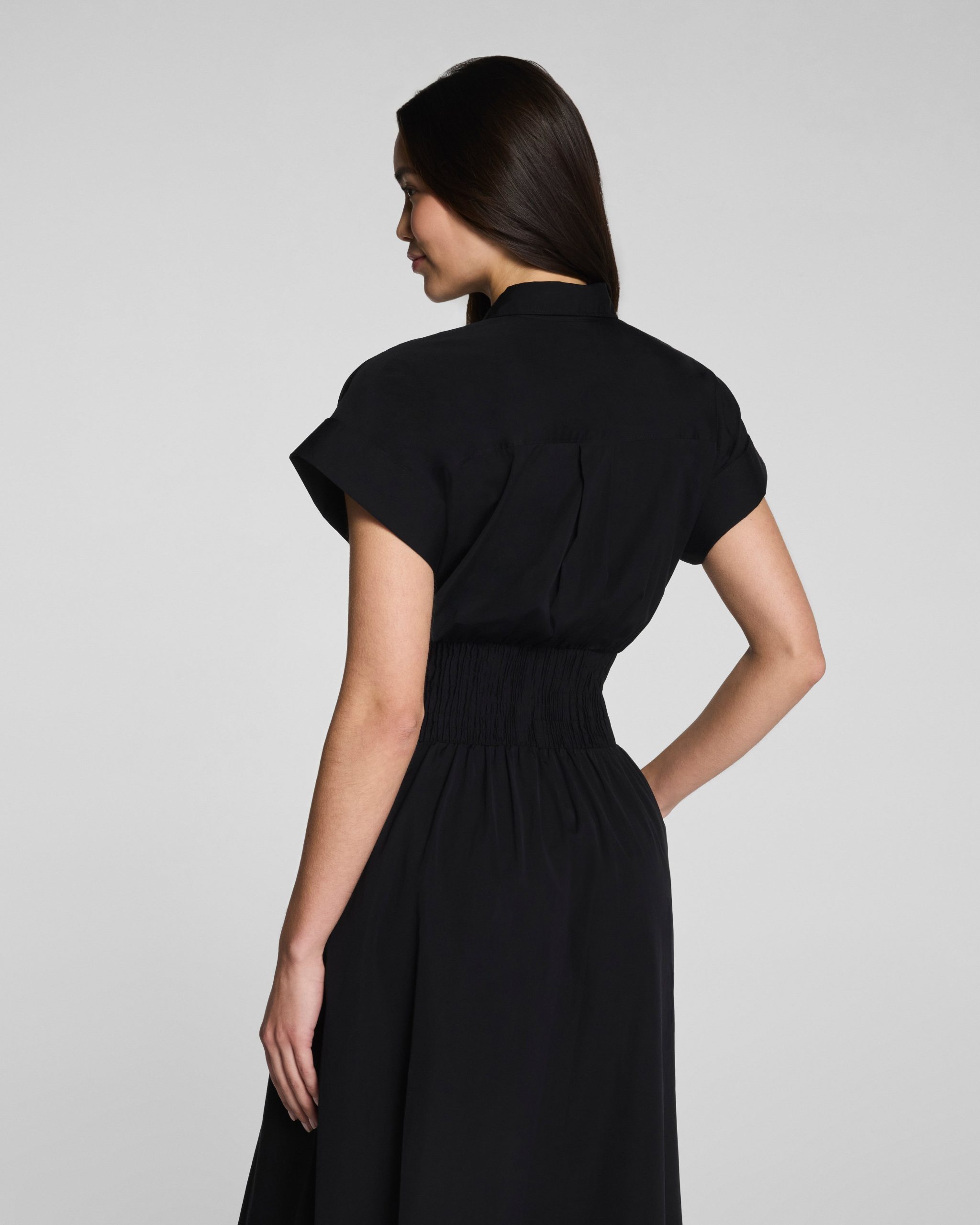 SPANX? Poplin Smocked Midi Shirt Dress | Classic Black - Image 4