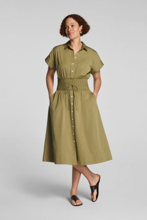 SPANX? Poplin Smocked Midi Shirt Dress | Olive Branch