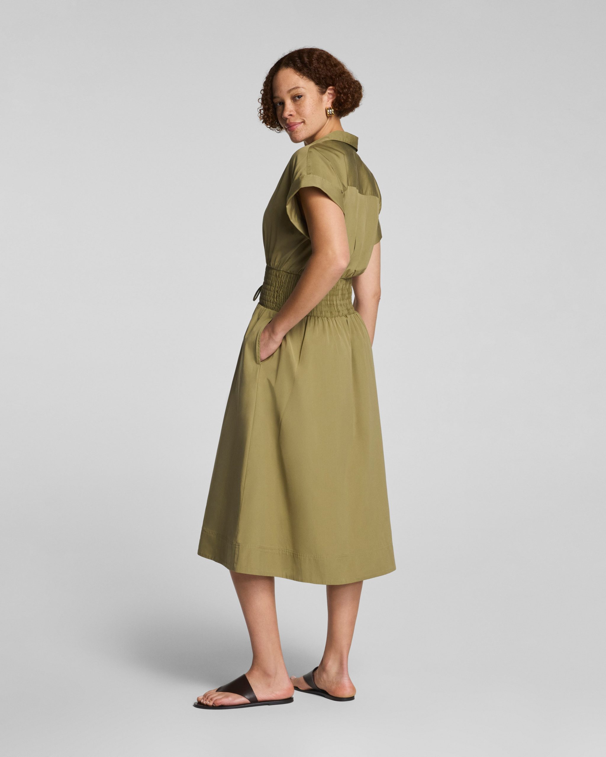 SPANX? Poplin Smocked Midi Shirt Dress | Olive Branch - Image 2