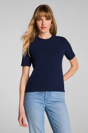 SPANX? Ribbed Knit Crewneck Tee | Timeless Navy
