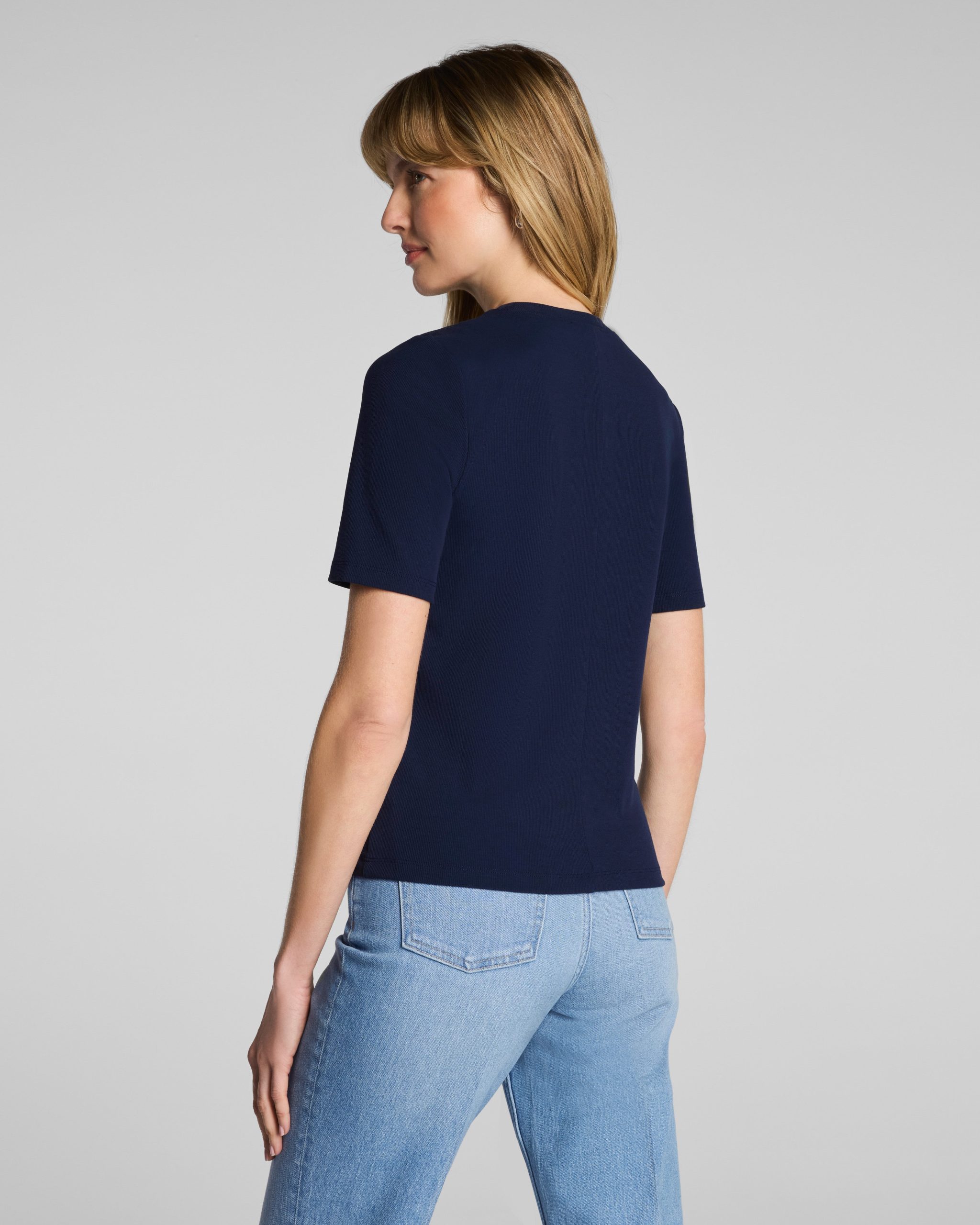 SPANX? Ribbed Knit Crewneck Tee | Timeless Navy - Image 2