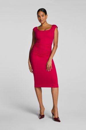 SPANXsmooth? Jersey Scoop Neck Ruched Midi Dress | Fuchsia