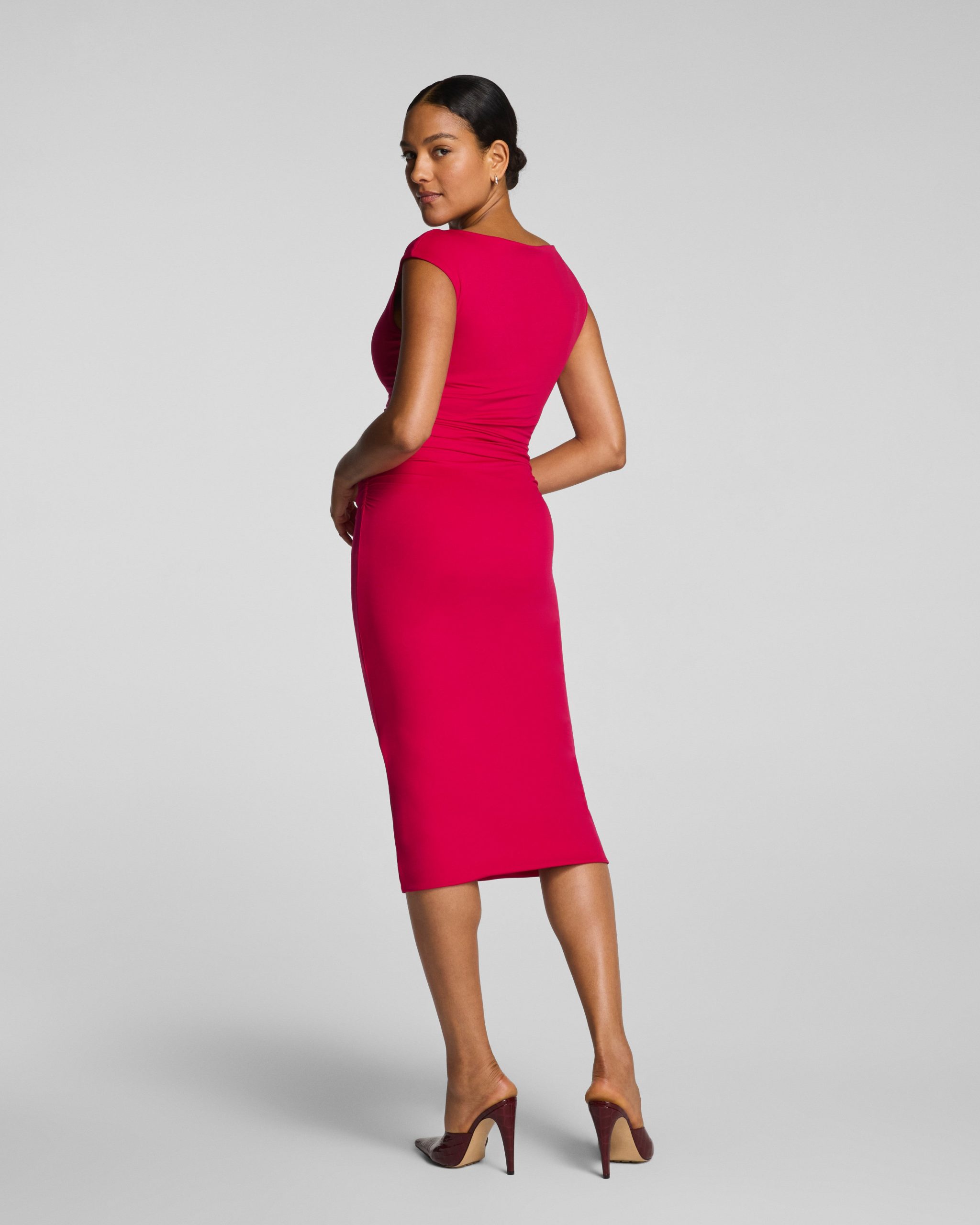 SPANXsmooth? Jersey Scoop Neck Ruched Midi Dress | Fuchsia - Image 2