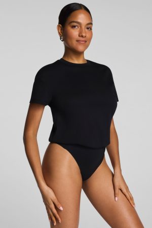 SPANX? Lightweight Cotton Crewneck Short Sleeve Bodysuit | Classic Black