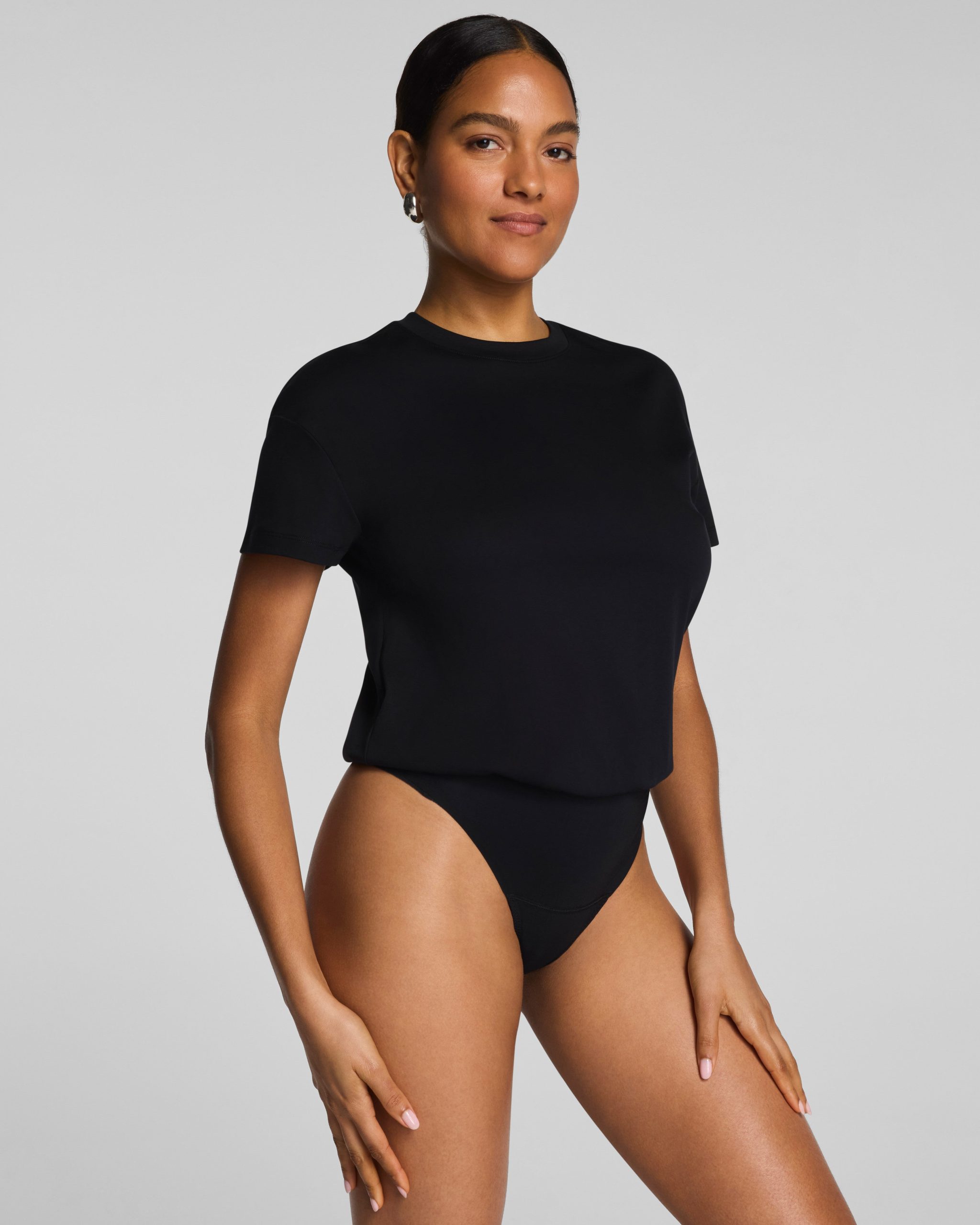 SPANX? Lightweight Cotton Crewneck Short Sleeve Bodysuit | Classic Black