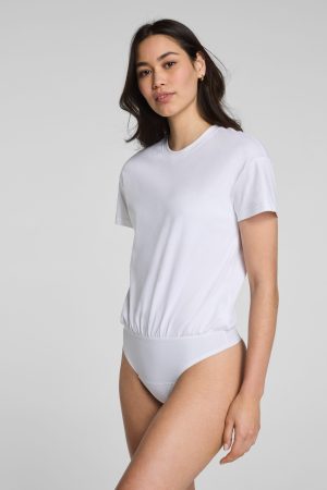 SPANX? Lightweight Cotton Crewneck Short Sleeve Bodysuit | Classic White