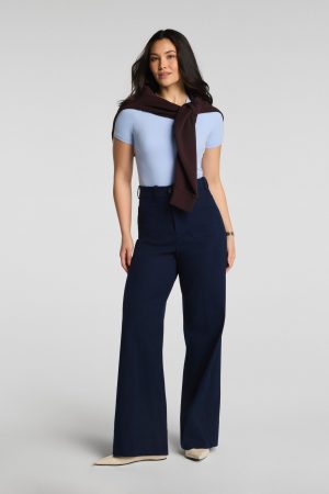 SPANXsupersmooth? Stretch Twill Wide Leg Pant with Patch Pockets | Timeless Navy