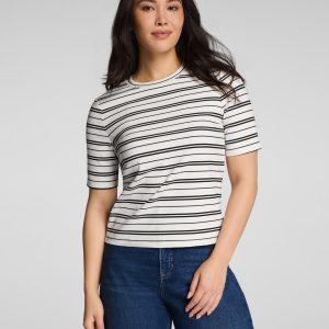 SPANX? Ribbed Knit Crewneck Tee | Linen/Classic Black Stripe