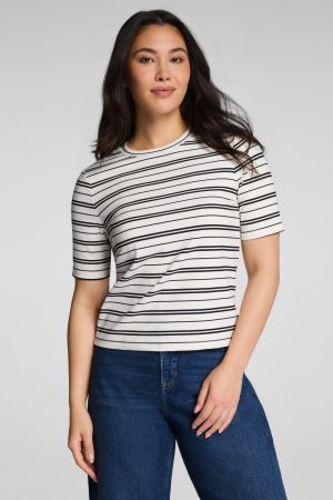 SPANX? Ribbed Knit Crewneck Tee | Linen/Classic Black Stripe