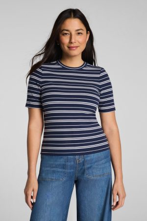 SPANX? Ribbed Knit Crewneck Tee | Timeless Navy/Classic White Stripe