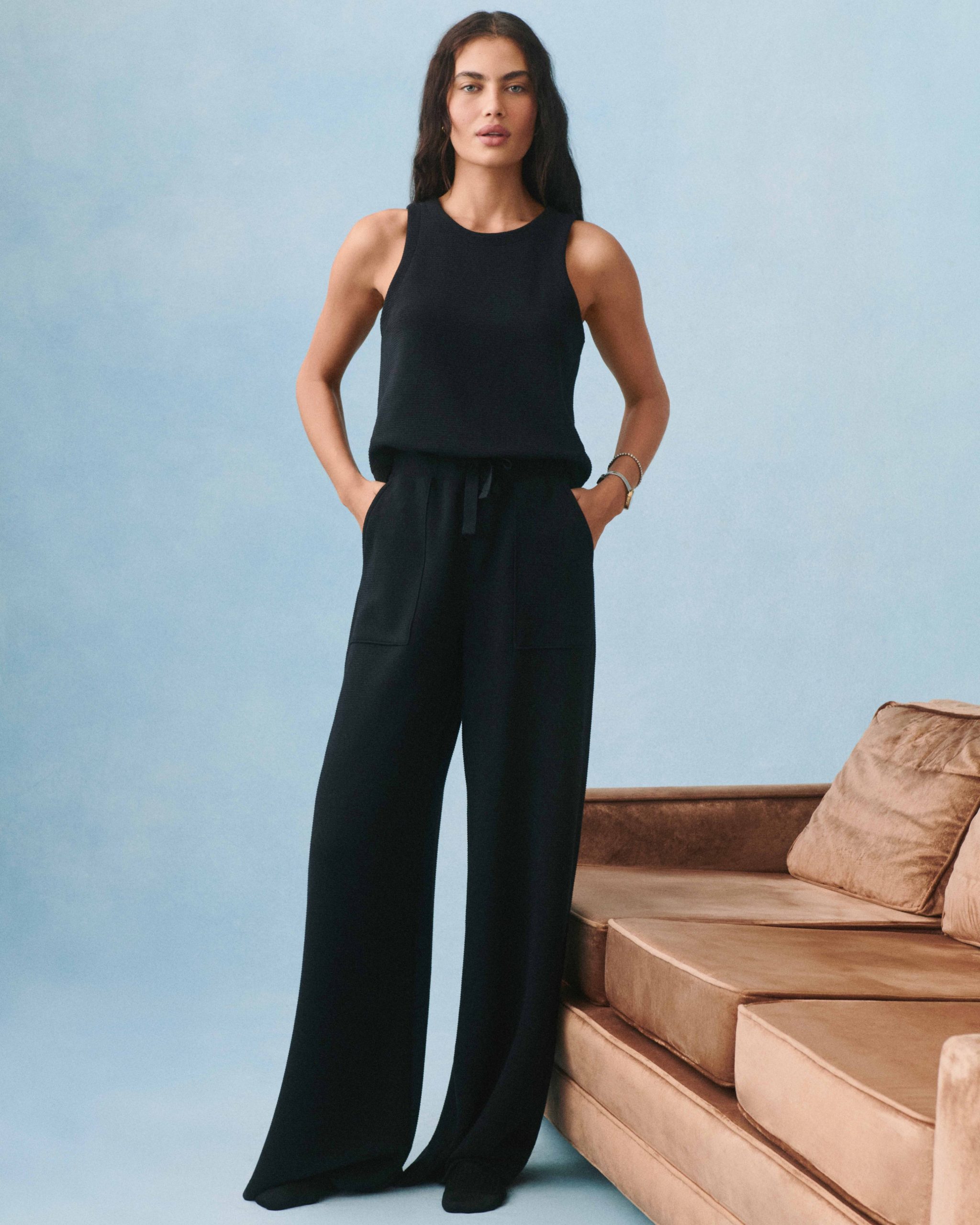 SPANX AirEssentials? French Rib Sleeveless Jumpsuit | Very Black