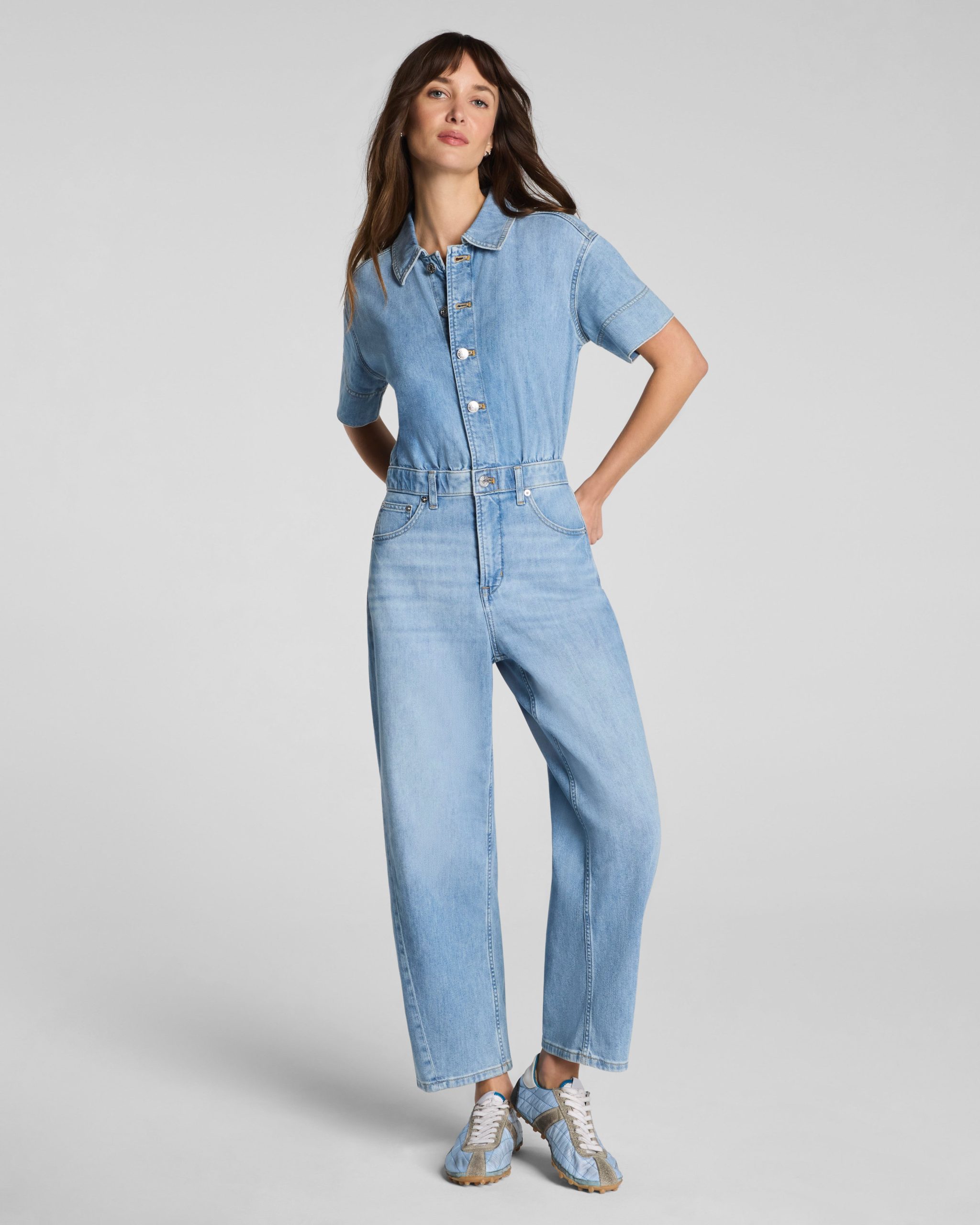 SPANXsupersmooth? Authentic 360 Lightweight Denim Barrel Leg Jumpsuit | Seaside Blue