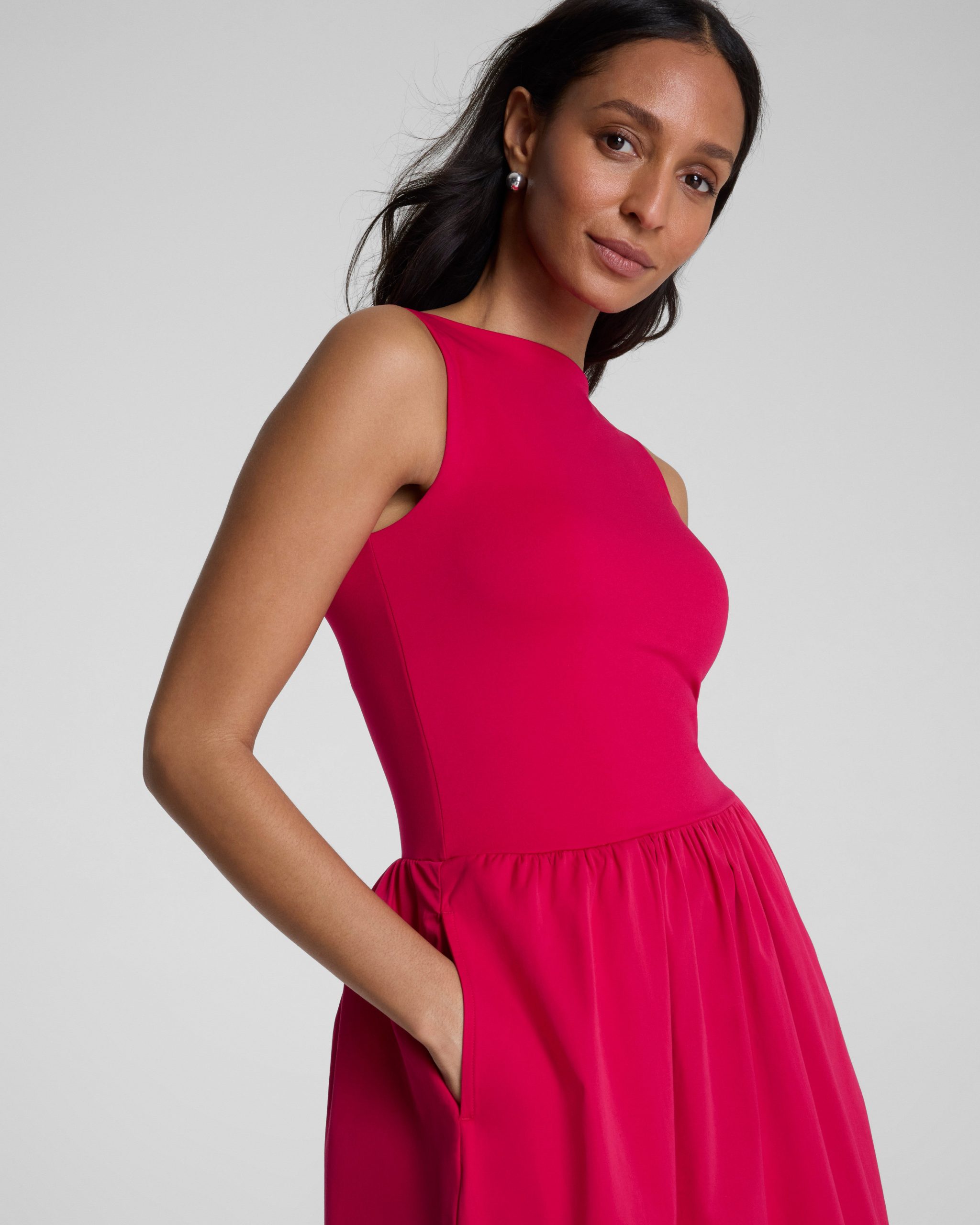 SPANXsmooth? Jersey High Neck Midi Dress | Fuchsia - Image 3
