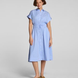 SPANX? Poplin Smocked Midi Shirt Dress | Aster/Classic White Stripe