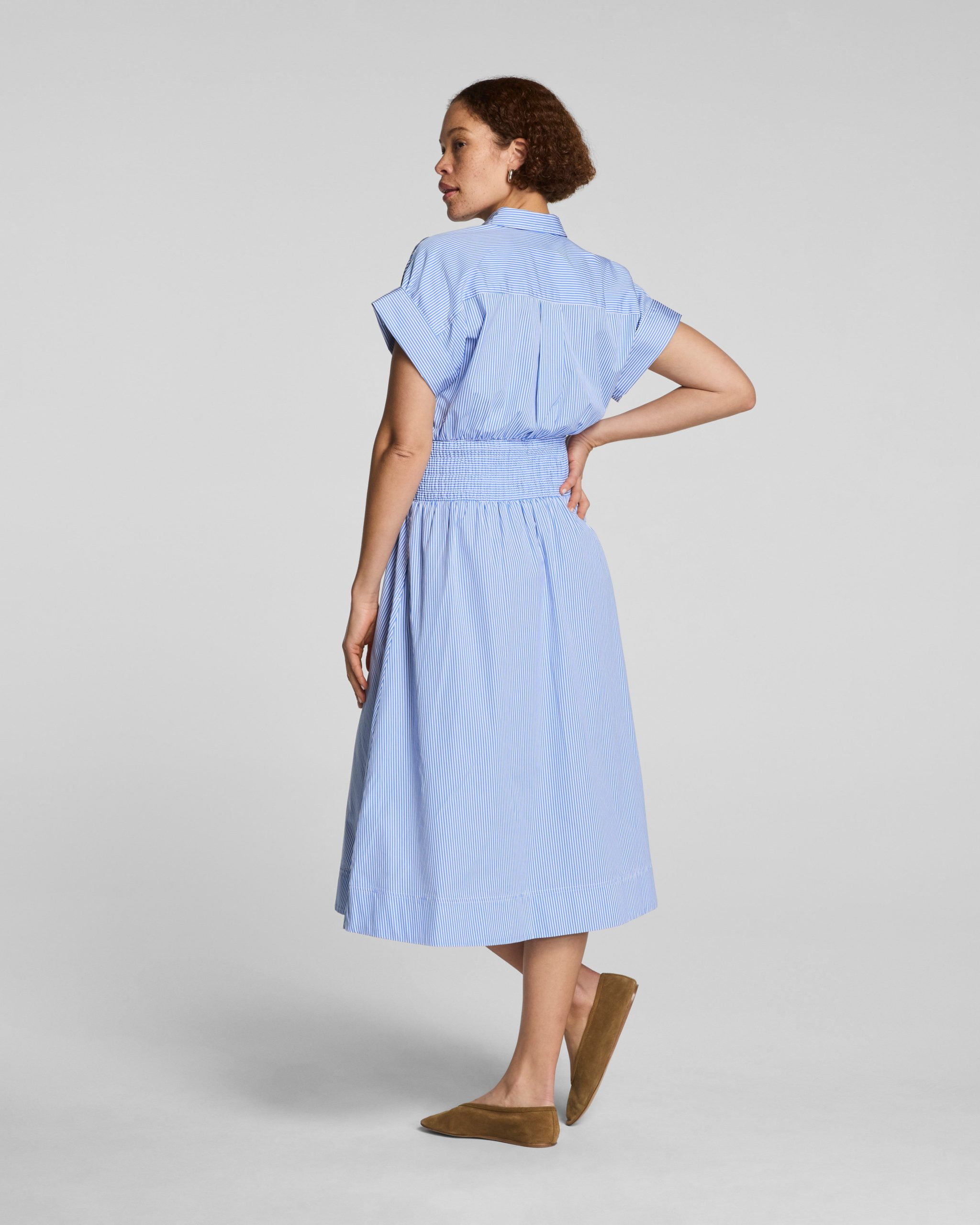 SPANX? Poplin Smocked Midi Shirt Dress | Aster/Classic White Stripe - Image 2