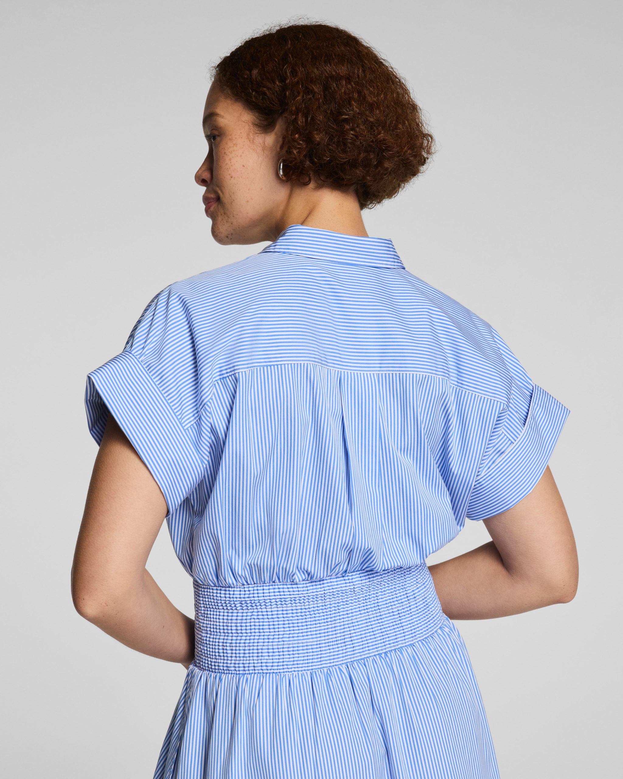 SPANX? Poplin Smocked Midi Shirt Dress | Aster/Classic White Stripe - Image 5