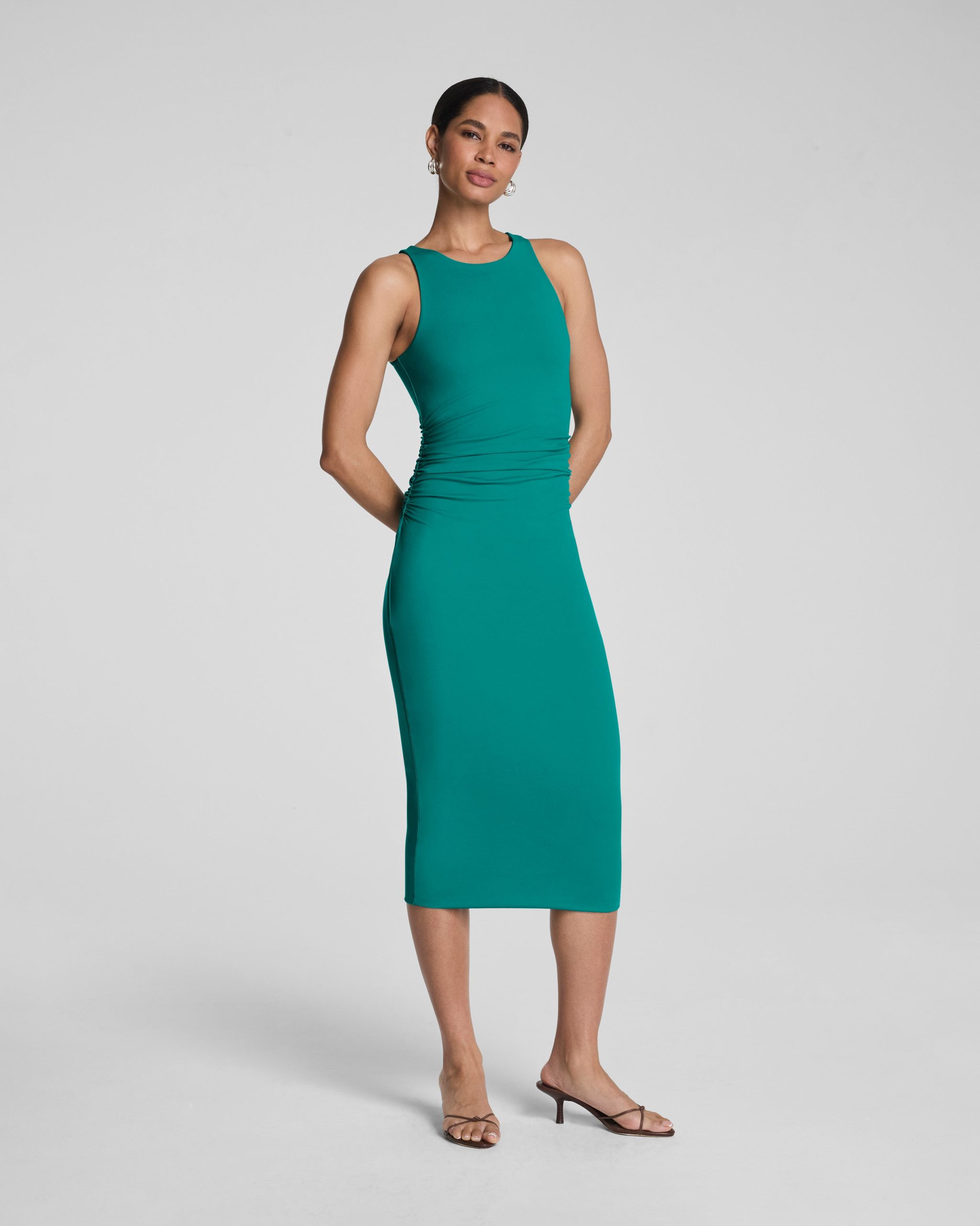 SPANXsmooth? Jersey High Neck Ruched Midi Dress | Jade