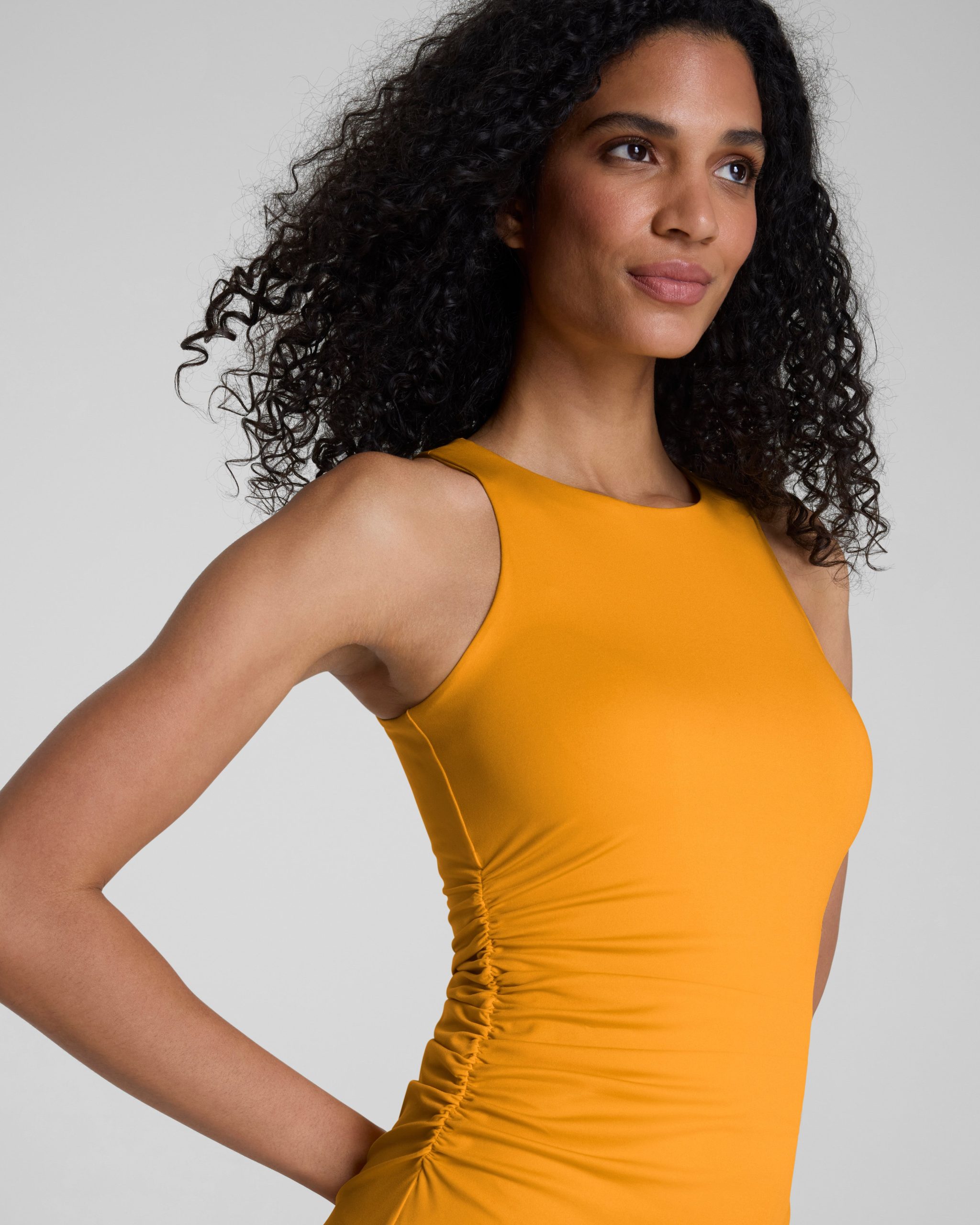 SPANXsmooth? Jersey High Neck Ruched Midi Dress | Marigold - Image 3