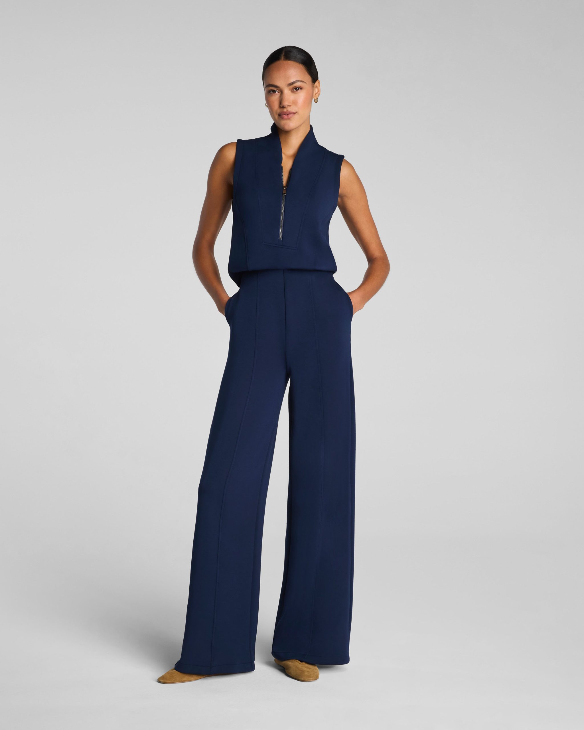 SPANX AirEssentials? Shawl Collar Half Zip Jumpsuit | Timeless Navy