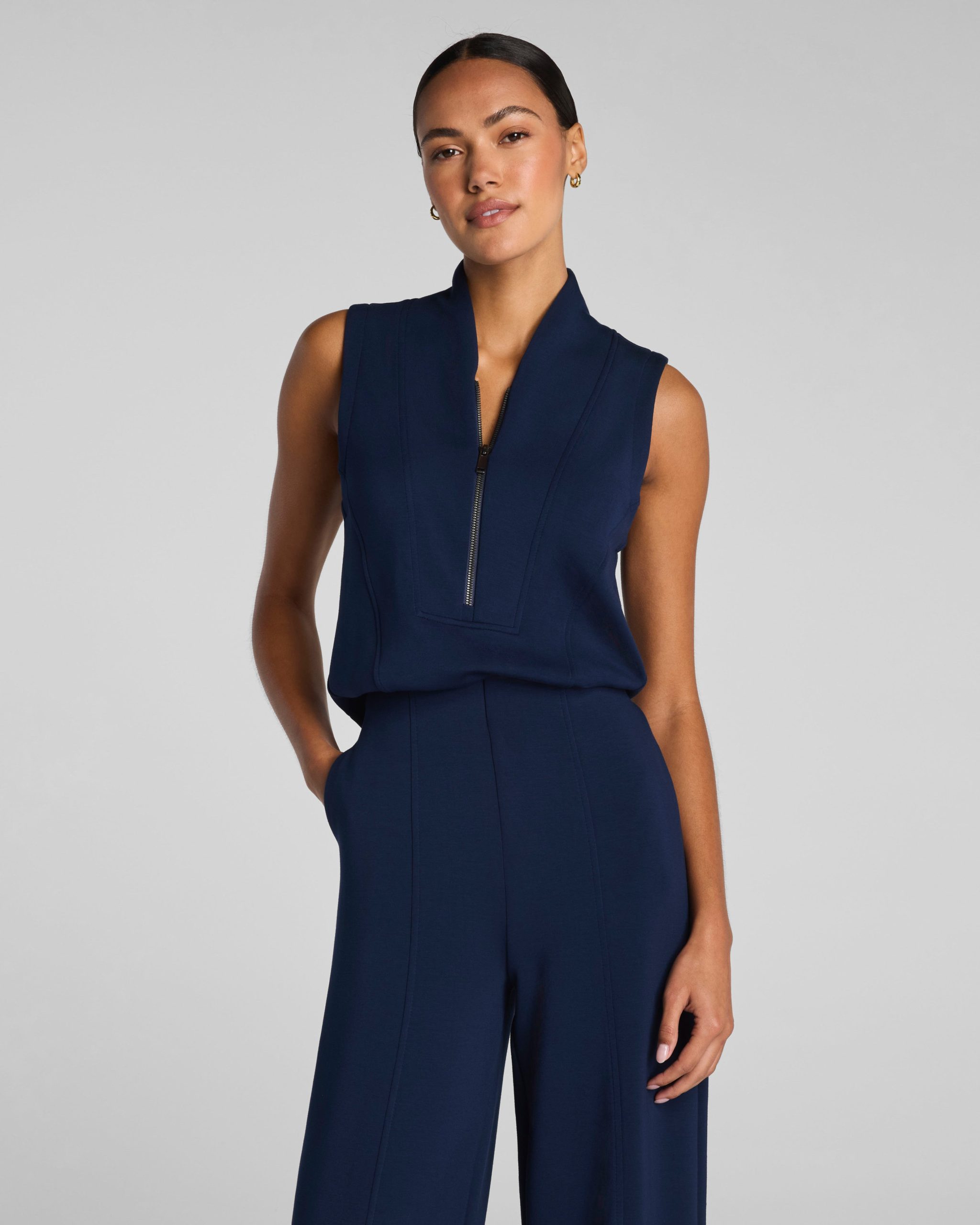 SPANX AirEssentials? Shawl Collar Half Zip Jumpsuit | Timeless Navy - Image 4