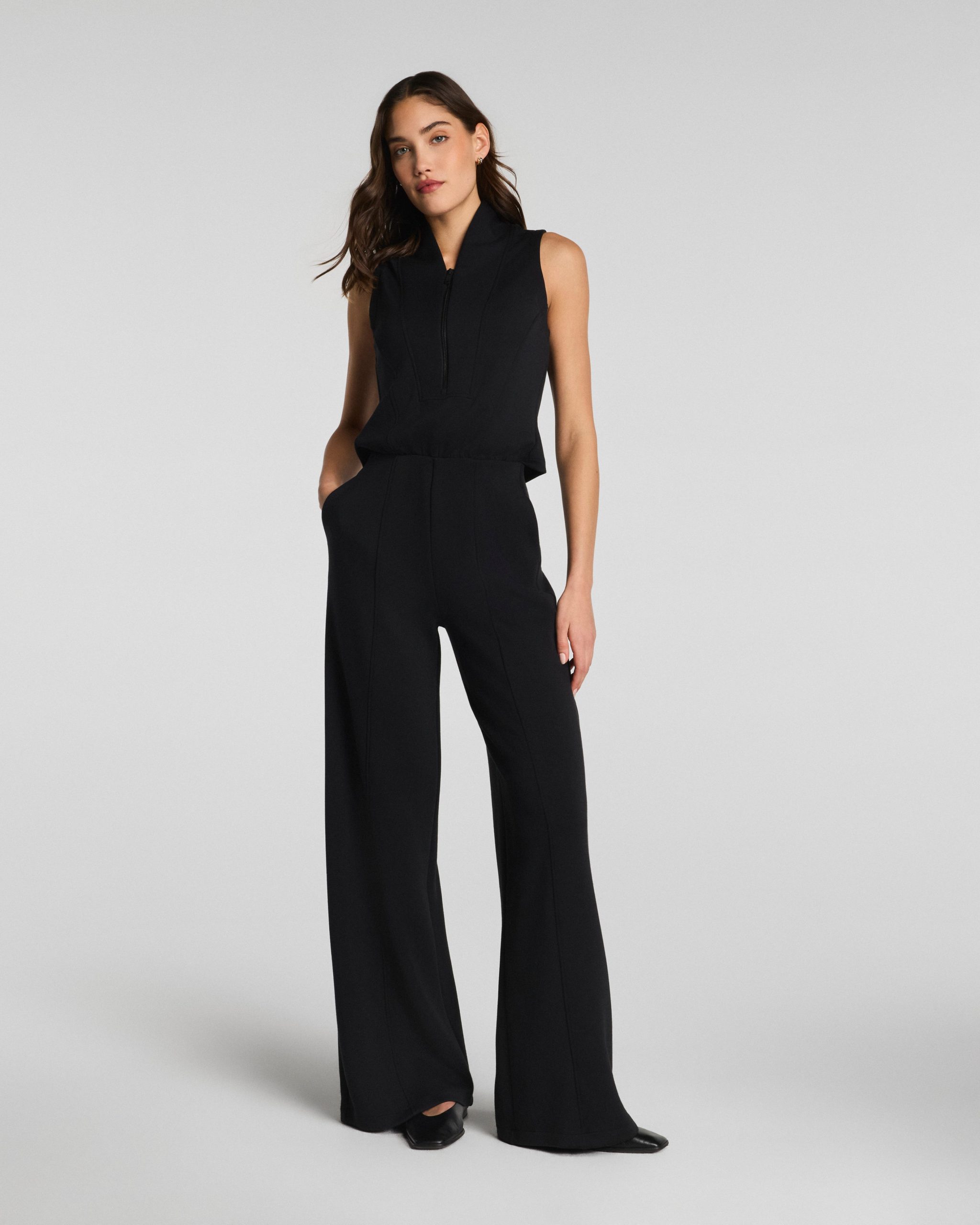 SPANX AirEssentials? Shawl Collar Half Zip Jumpsuit | Very Black - Image 3