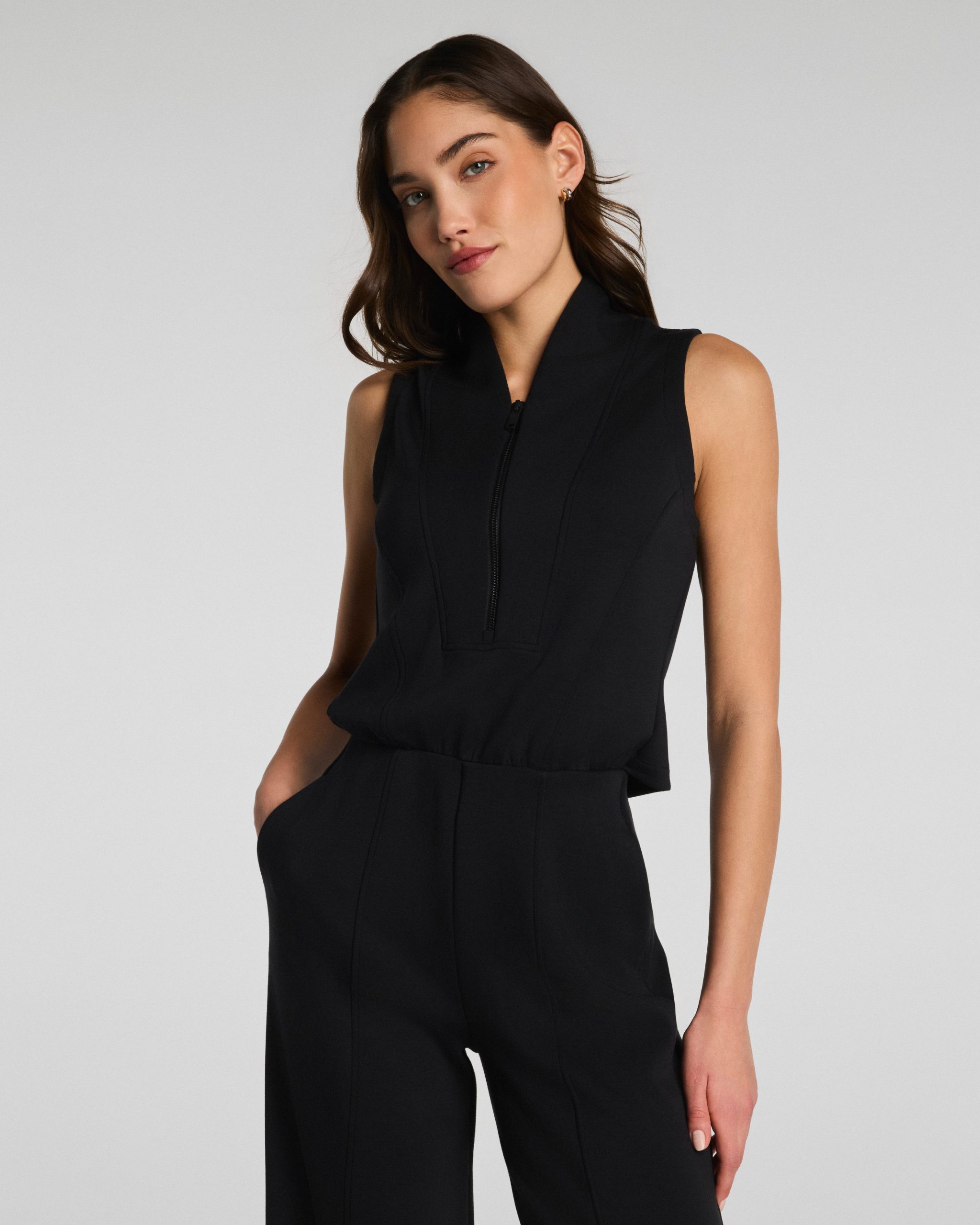 SPANX AirEssentials? Shawl Collar Half Zip Jumpsuit | Very Black - Image 5