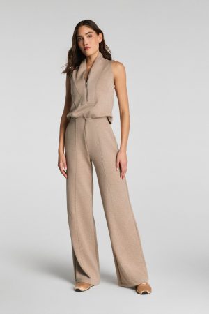 SPANX AirEssentials? Shawl Collar Half Zip Jumpsuit | Dune Heather