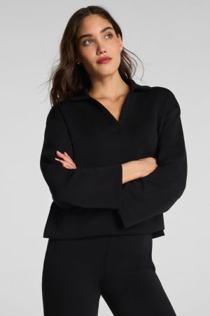 SPANX AirEssentials? Long Sleeve Polo Top | Very Black