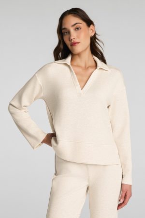 SPANX AirEssentials? Long Sleeve Polo Top | Oatmeal Heather