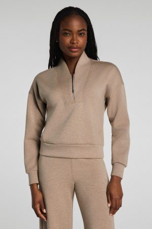 SPANX AirEssentials? Shawl Collar Half Zip | Dune Heather